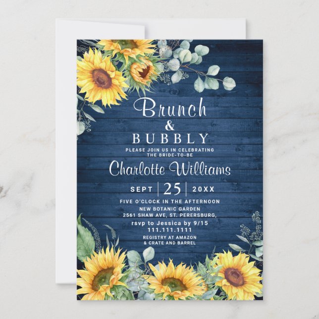 Sunflowers Eucalyptus Watercolor Brunch & Bubbly Invitation (Front)