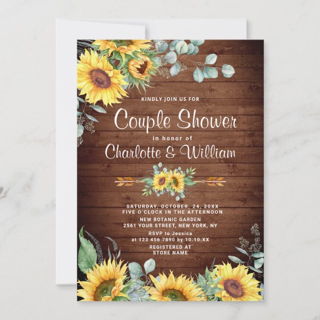 Sunflowers Eucalyptus Watercolor Couple Shower Invitation (Front)