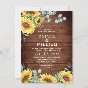 Sunflowers Eucalyptus Watercolor Rustic Wedding Invitation