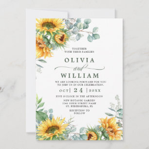 Sunflowers Eucalyptus Watercolor Rustic Wedding Invitation