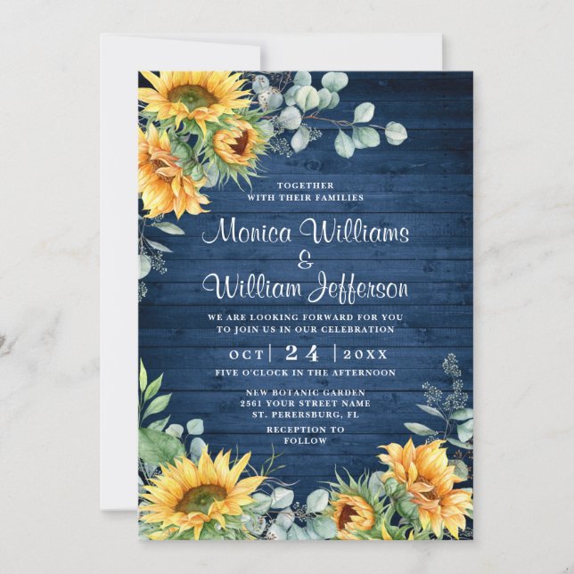 Sunflowers Eucalyptus Watercolor Rustic Wedding Invitation (Front)