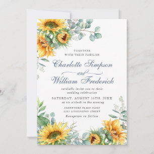 Sunflowers Eucalyptus Watercolor Rustic Wedding Invitation