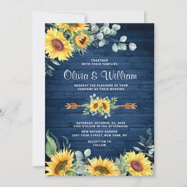 Sunflowers Eucalyptus Watercolor Rustic Wedding Invitation (Front)