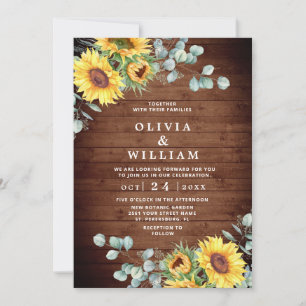 Sunflowers Eucalyptus Watercolor Rustic Wedding Invitation
