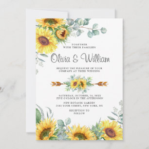 Sunflowers Eucalyptus Watercolor Rustic Wedding Invitation