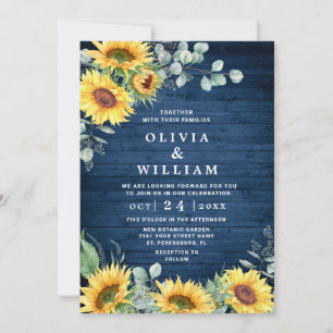 Sunflowers Eucalyptus Watercolor Rustic Wedding Invitation