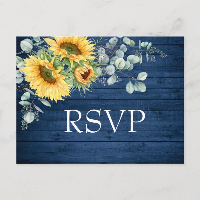 Sunflowers Eucalyptus Watercolor Wedding RSVP  Postcard (Front)