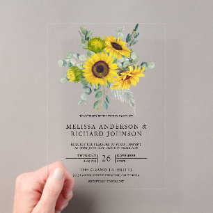 Sunflowers Eucalyptus Wedding Acrylic Invitations