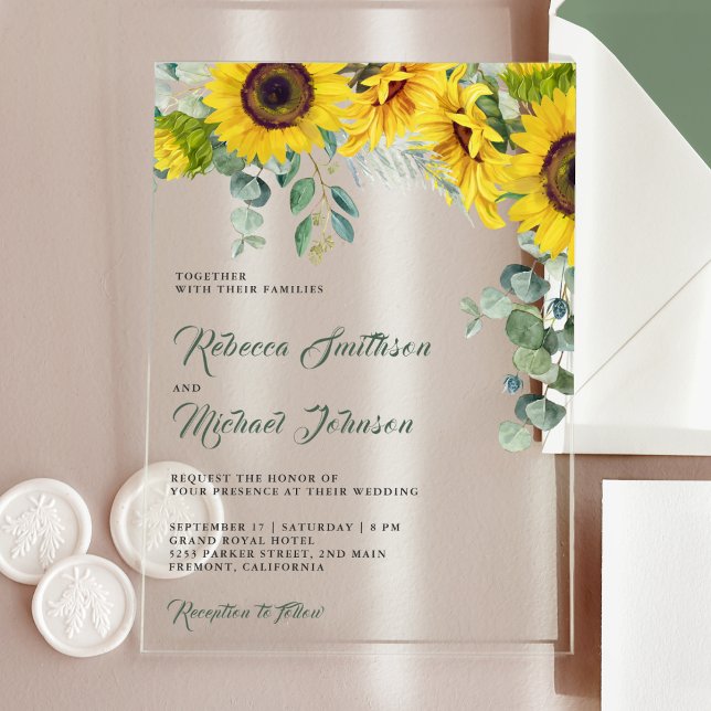 Sunflowers Eucalyptus Wedding Acrylic Invitations (Creator Uploaded)