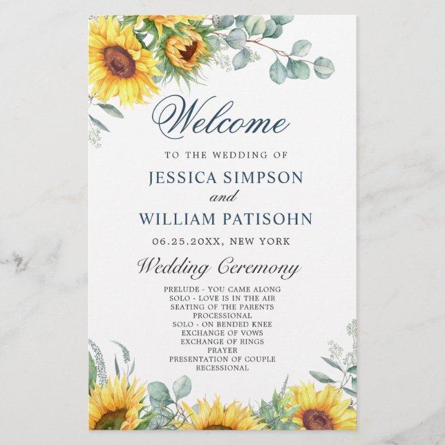 Sunflowers Eucalyptus Wedding Ceremony Program (Front)
