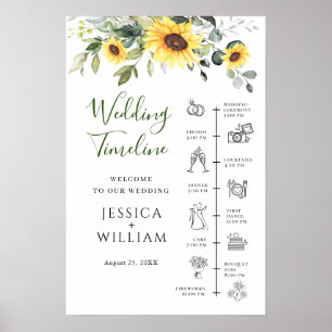 Sunflowers Eucalyptus Wedding Day Timeline Poster