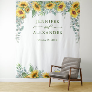 Sunflowers Eucalyptus Wedding Photo Booth Backdrop Tapestry