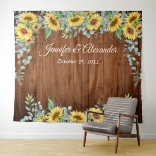 Sunflowers Eucalyptus Wedding Photo Booth Backdrop Tapestry