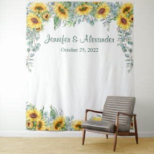 Sunflowers Eucalyptus Wedding Photo Booth Backdrop Tapestry