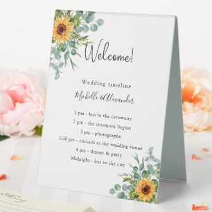 Sunflowers eucalyptus wedding program details