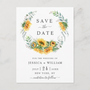 Sunflowers Eucalyptus Wedding Save the Date Announcement Postcard