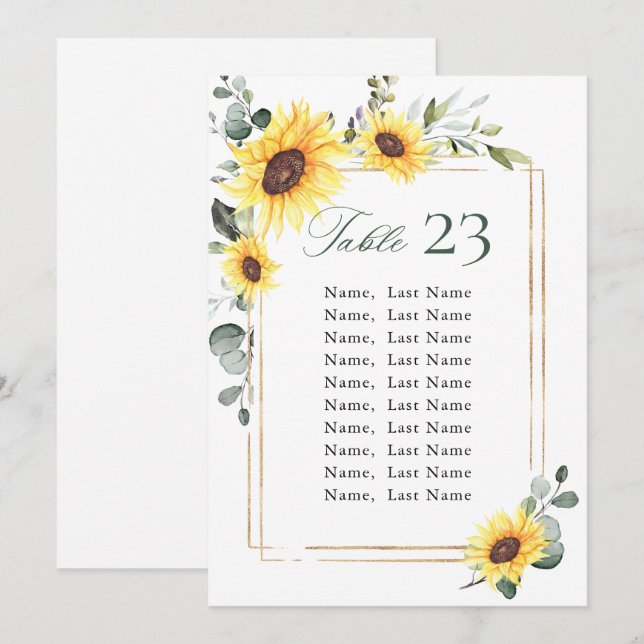 Sunflowers Eucalyptus Wedding Seating Chart Card (Front/Back)