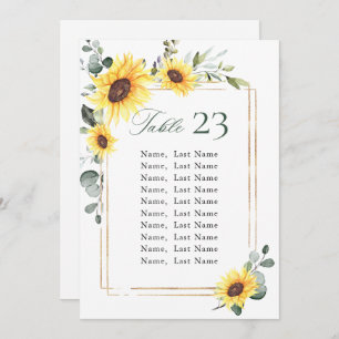 Sunflowers Eucalyptus Wedding Seating Chart Card