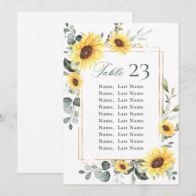 Sunflowers Eucalyptus Wedding Seating Chart Card (Front/Back)