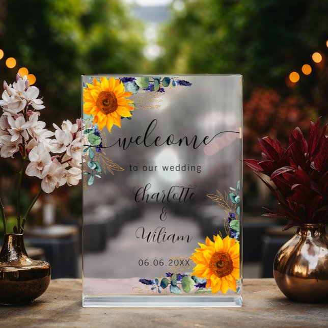 Sunflowers eucalyptus wedding welcome acrylic sign (Creator Uploaded)