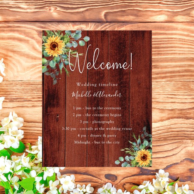 Sunflowers eucalyptus wedding wood program details flyer (Creator Uploaded)