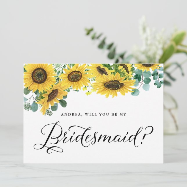 Sunflowers & Eucalyptus Will You Be My Bridesmaid (Standing Front)
