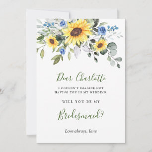 Sunflowers Eucalyptus Will You Be My Bridesmaid Invitation