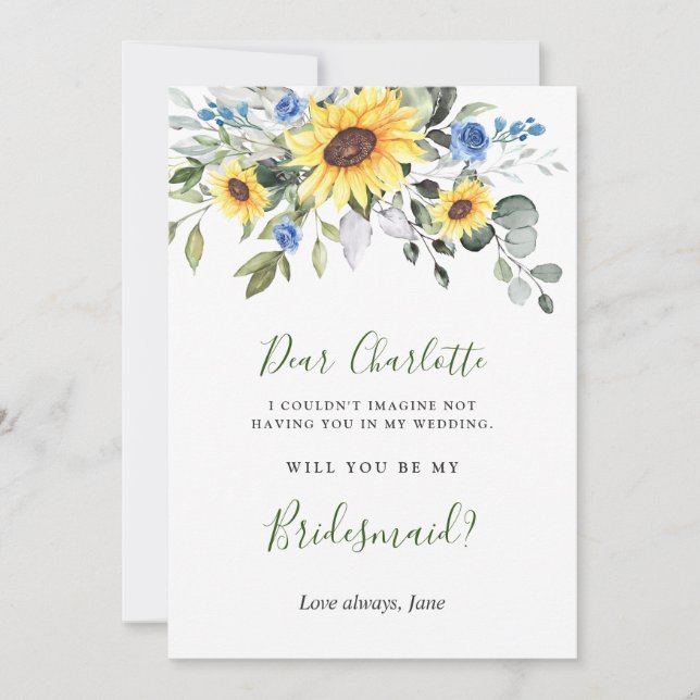 Sunflowers Eucalyptus Will You Be My Bridesmaid Invitation (Front)