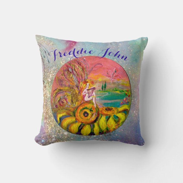 SUNFLOWERS FAIRY PINK BLUE FLORAL Boy Baby Status Cushion (Front)