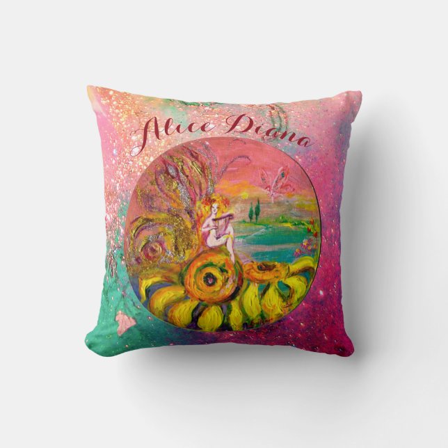 SUNFLOWERS FAIRY PINK FLORAL Girl Baby Status Cushion (Front)