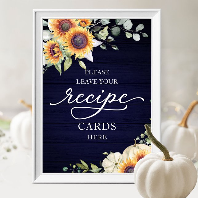 Sunflowers Fall Bridal Shower Recipe Cards Sign (Creator Uploaded)
