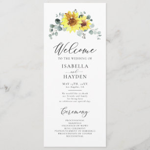 Sunflowers Fall Floral Rustic Eucalyptus Wedding Programme