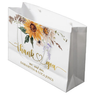 Sunflowers Fall in Love Gold Foil Wedding Favour Large Gift Bag