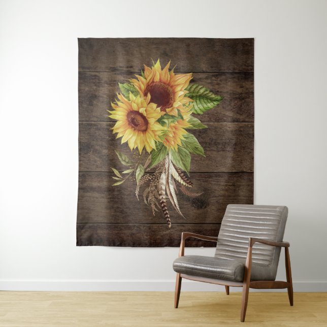 Sunflowers Fall Photo Textured Wedding Backdrop Tapestry (In Situ)