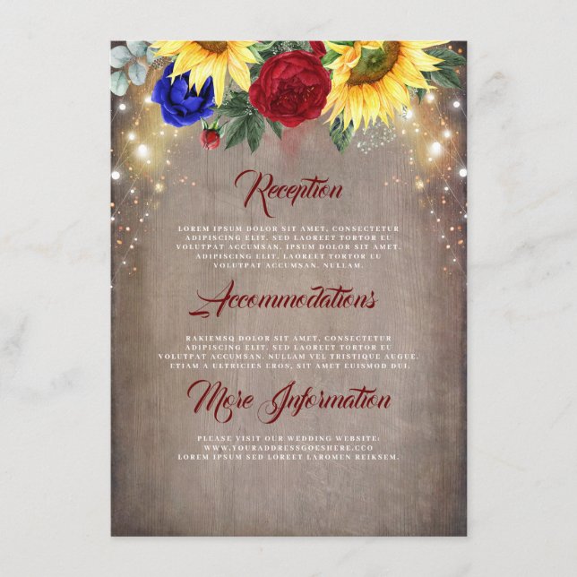 Sunflowers Fall Wedding Details Enclosure Card (Front)