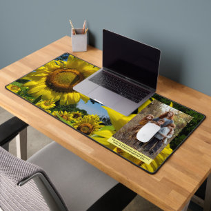 Sunflowers Family Photo Personalised Text Work Desk Mat