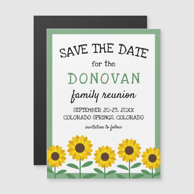 Sunflowers Family Reunion Save the Date Magnetic Invitation (Front/Back)