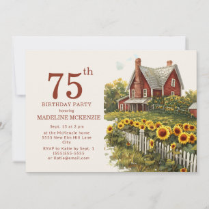 Sunflowers Farmhouse 75th Birthday Party Invitation