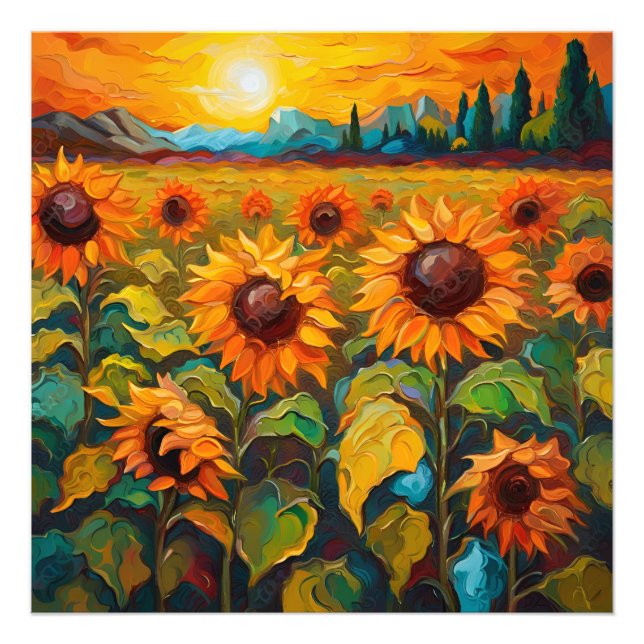 Sunflowers field on sunset photo print (Front)