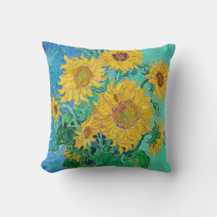 Sunflowers Field Red Orange Yellow Blue Van Gogh Cushion