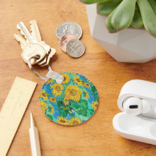 Sunflowers Field Red Orange Yellow Blue Van Gogh Key Ring