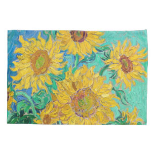 Sunflowers Field Red Orange Yellow Blue Van Gogh Pillowcase