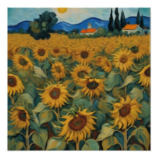 sunflowers field van gogh style poster