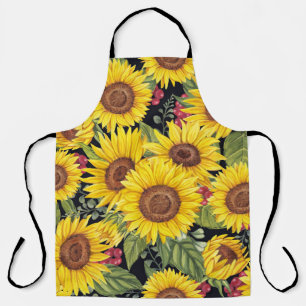 Sunflowers field: watercolor black background apron
