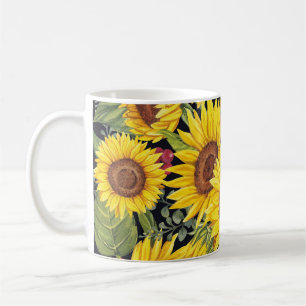 Sunflowers field: watercolor black background coffee mug
