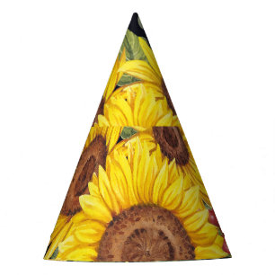 Sunflowers field: watercolor black background party hat