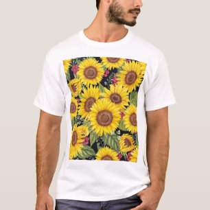 Sunflowers field: watercolor black background T-Shirt