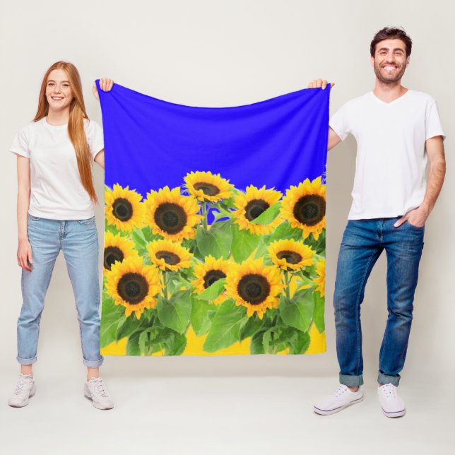 Sunflowers Fleece Blanket Ukraine Flag Colours (In Situ)