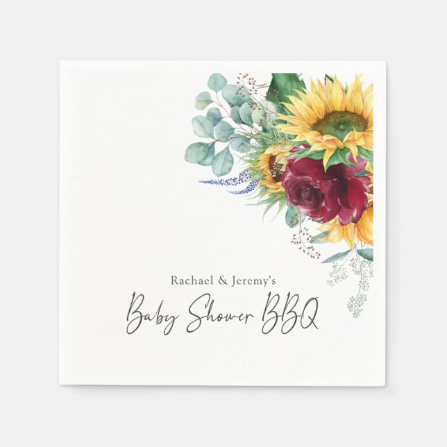  Sunflowers Floral Backyard BBQ Baby Shower Napkin (Front)
