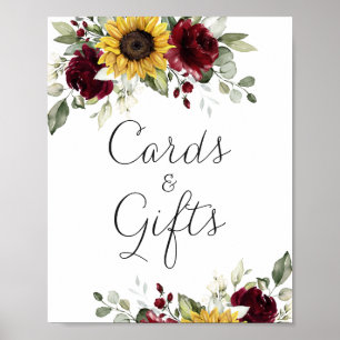 Sunflowers Floral Burgundy Wedding Cards Gift Sign